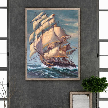 Sailing Boat - Full Round Drill Diamond Painting 30*40CM