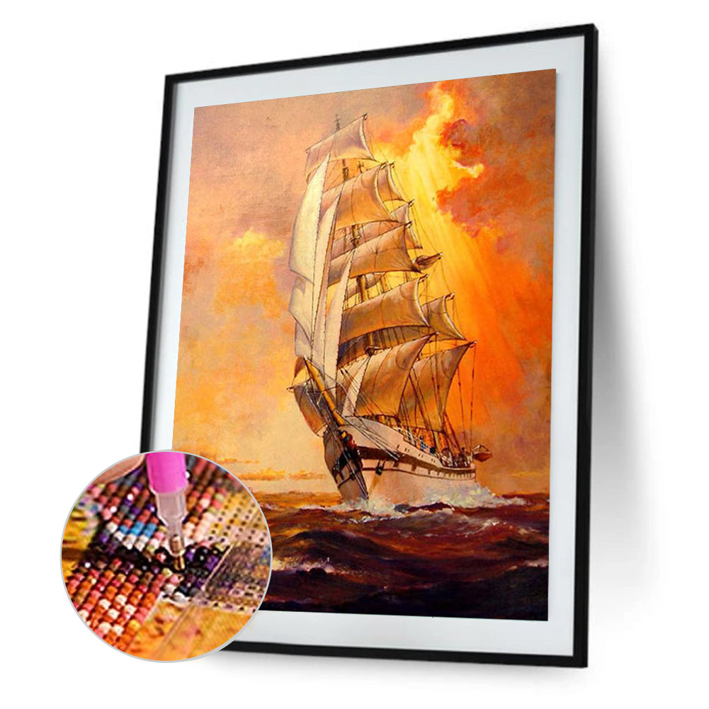 Sailing Boat - Full Round Drill Diamond Painting 30*40CM