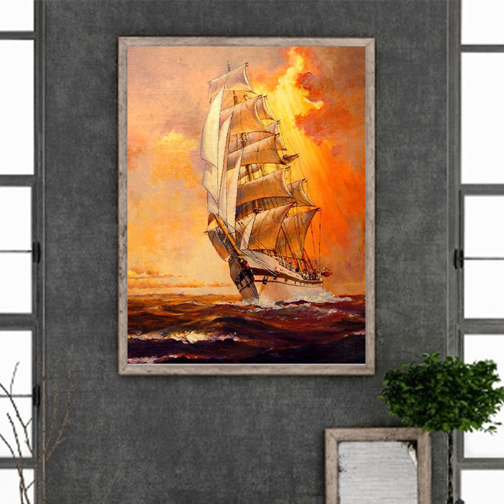 Sailing Boat - Full Round Drill Diamond Painting 30*40CM