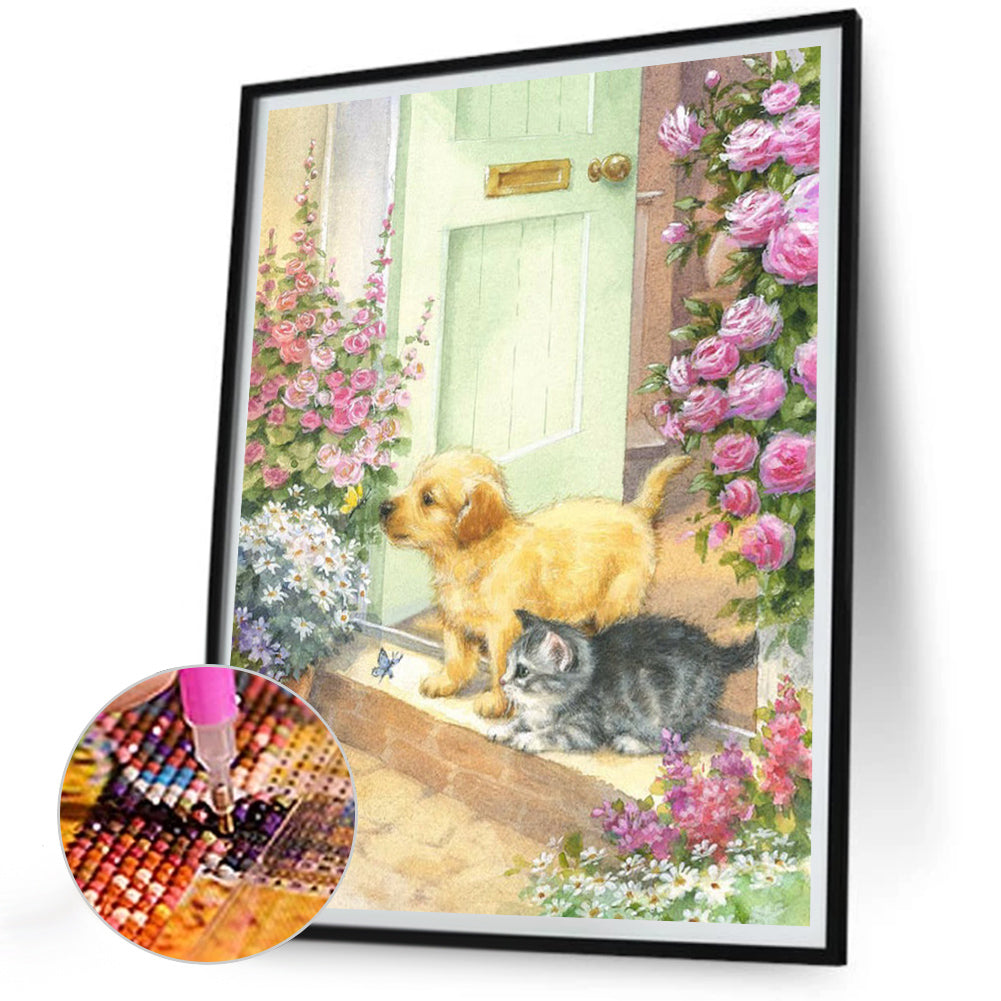 Puppy And Cat - Full Round Drill Diamond Painting 30*40CM