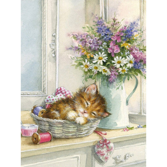 Sleeping Cat In A Wiring Box - Full Round Drill Diamond Painting 30*40CM