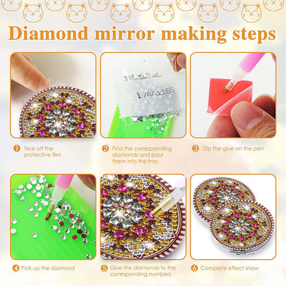 DIY Crystal Diamond Mirror Art Craft Set Datura Diamond Art Mosaic Makeup Mirror