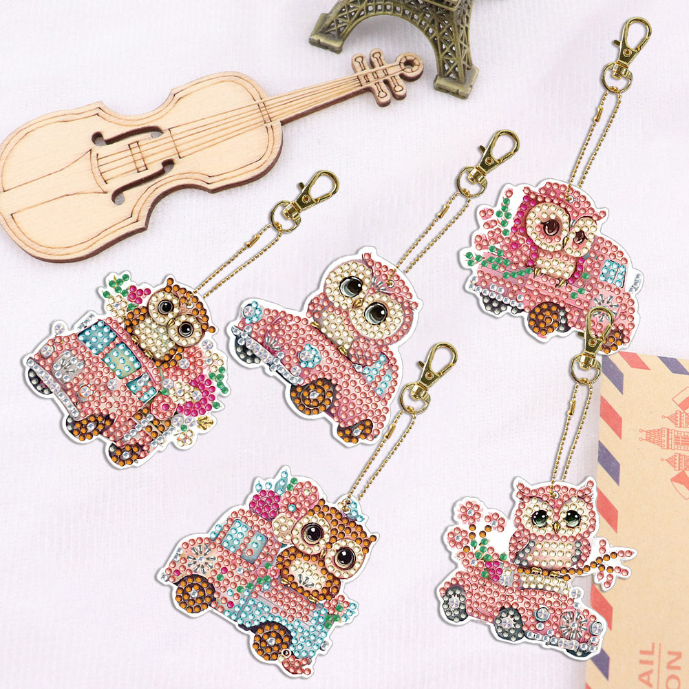 5pcs Diamond Art Key Rings Art Craft 5D Double Sided DIY Hanging Ornaments Gifts