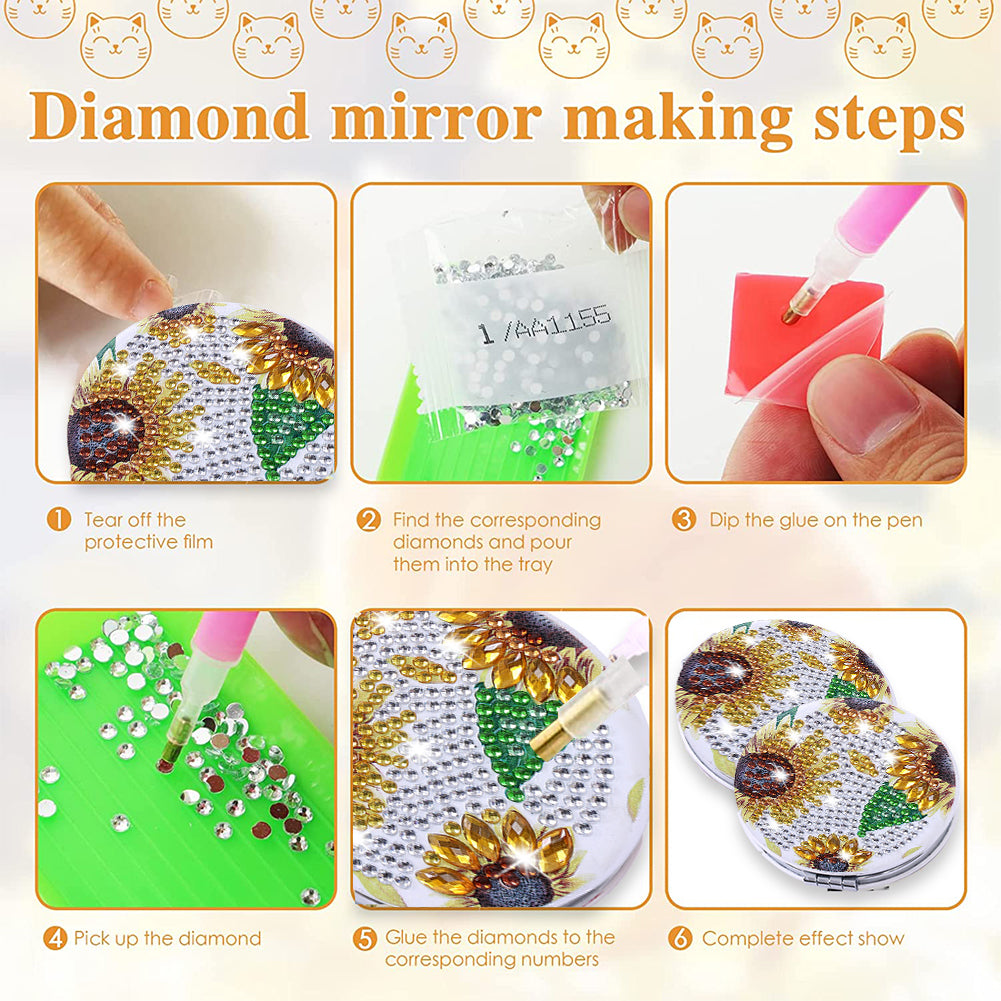 DIY Crystal Diamond Mirror Art Craft Set Sunflower Paint by Number Kits for Girl