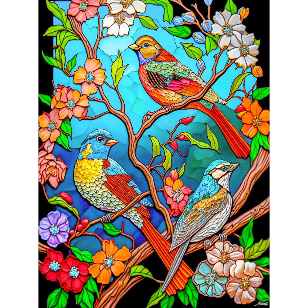 Flower And Bird Glass Painting - Full Round Drill Diamond Painting 30*40CM