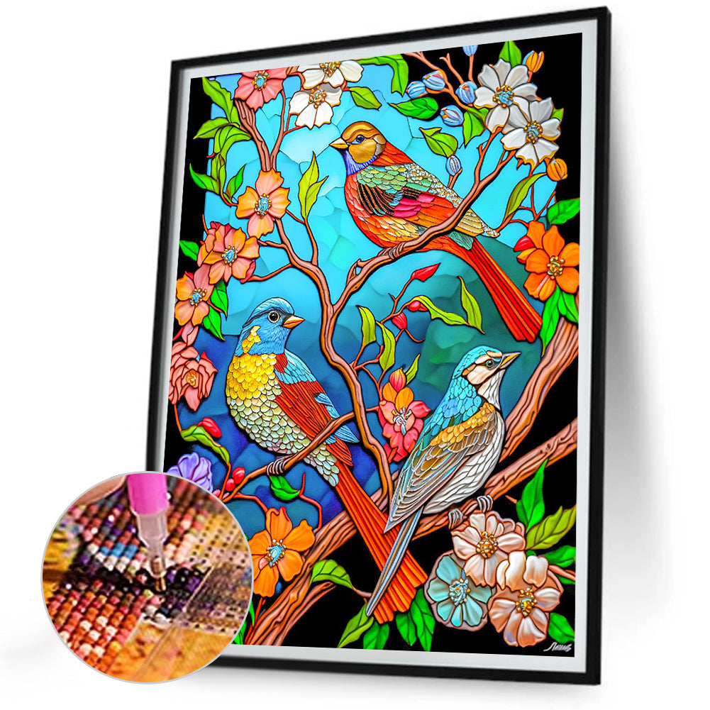 Flower And Bird Glass Painting - Full Round Drill Diamond Painting 30*40CM