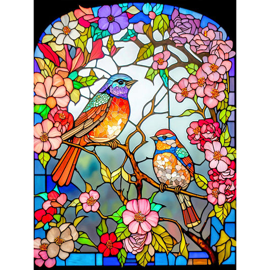 Flower And Bird Glass Painting - Full Round Drill Diamond Painting 30*40CM