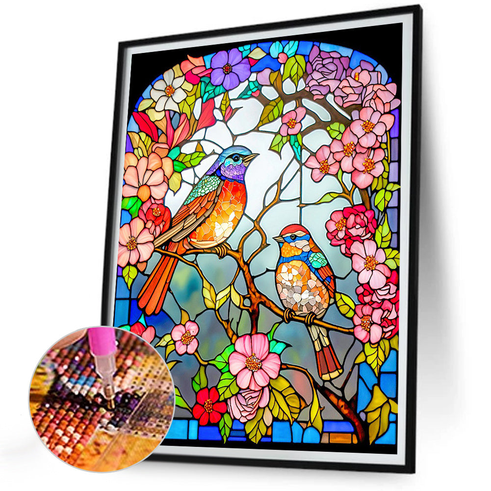 Flower And Bird Glass Painting - Full Round Drill Diamond Painting 30*40CM