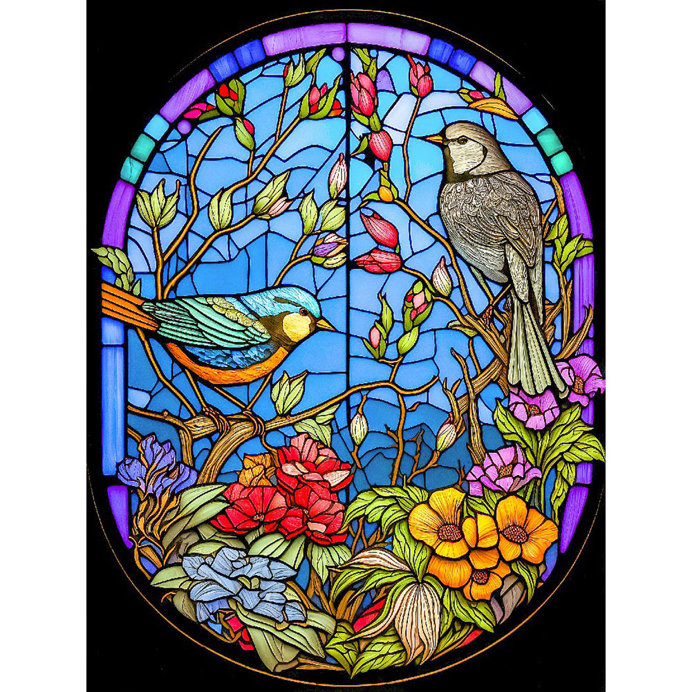 Flower And Bird Glass Painting - Full Round Drill Diamond Painting 30*40CM