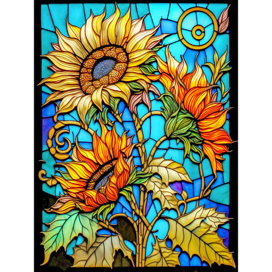 Sunflower Glass Painting - Full Round Drill Diamond Painting 30*40CM