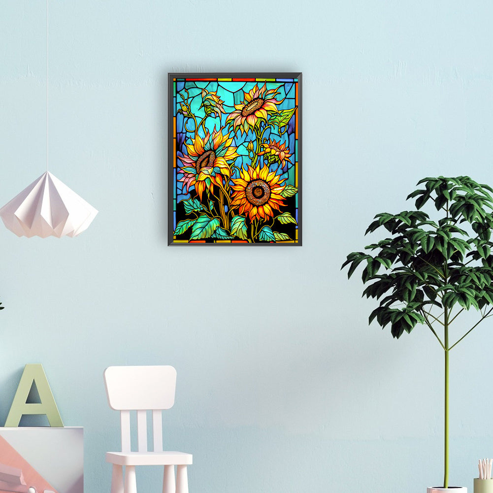 Sunflower Glass Painting - Full Round Drill Diamond Painting 30*40CM