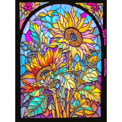 Sunflower Glass Painting - Full Round Drill Diamond Painting 30*40CM