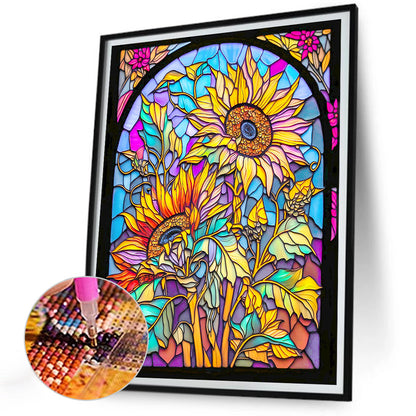 Sunflower Glass Painting - Full Round Drill Diamond Painting 30*40CM