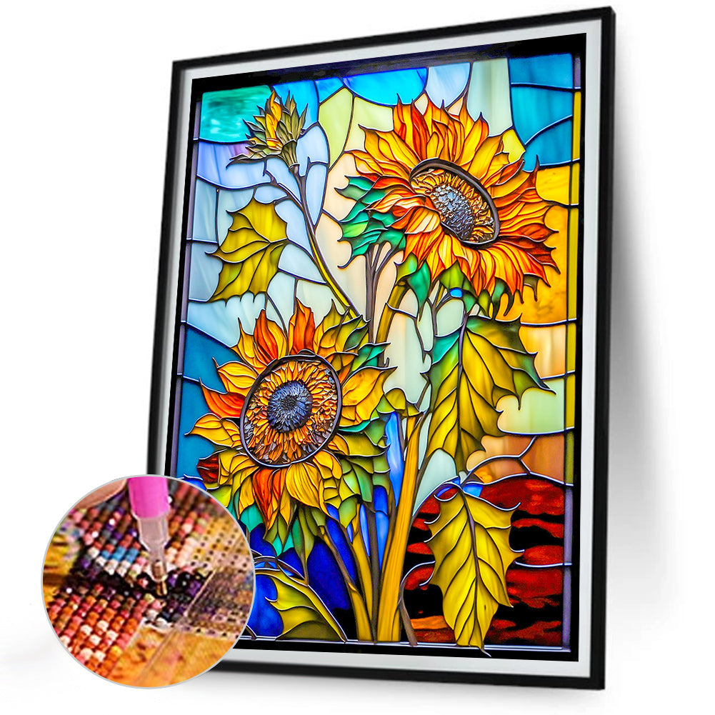 Sunflower Glass Painting - Full Round Drill Diamond Painting 30*40CM