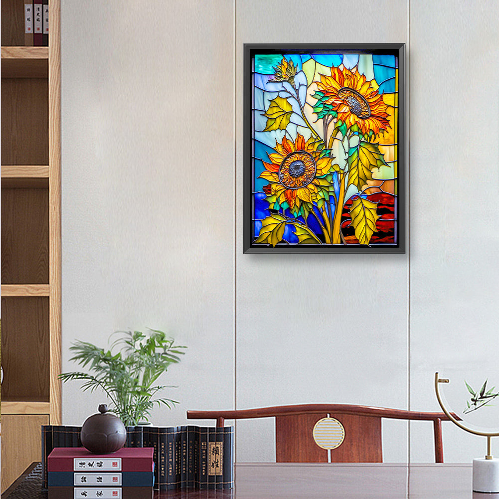 Sunflower Glass Painting - Full Round Drill Diamond Painting 30*40CM