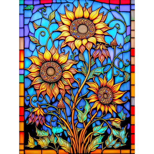 Sunflower Glass Painting - Full Round Drill Diamond Painting 30*40CM