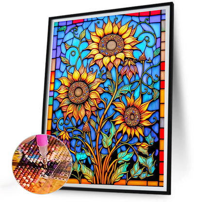 Sunflower Glass Painting - Full Round Drill Diamond Painting 30*40CM