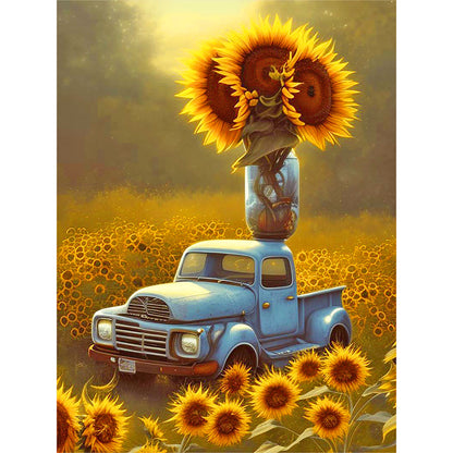 Sunflower And Car - Full Round Drill Diamond Painting 30*40CM