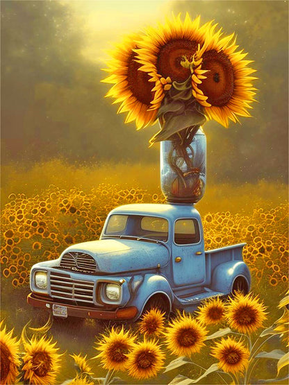 Sunflower And Car - Full Round Drill Diamond Painting 30*40CM