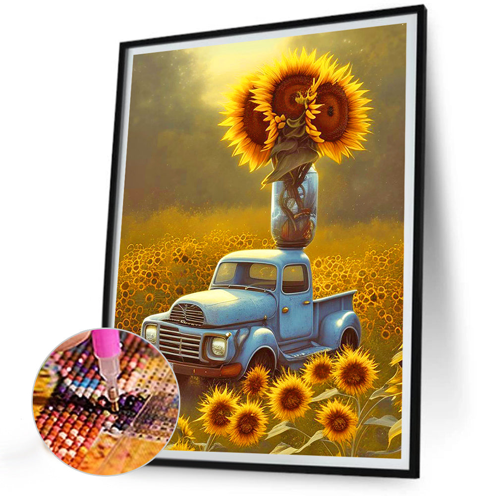 Sunflower And Car - Full Round Drill Diamond Painting 30*40CM