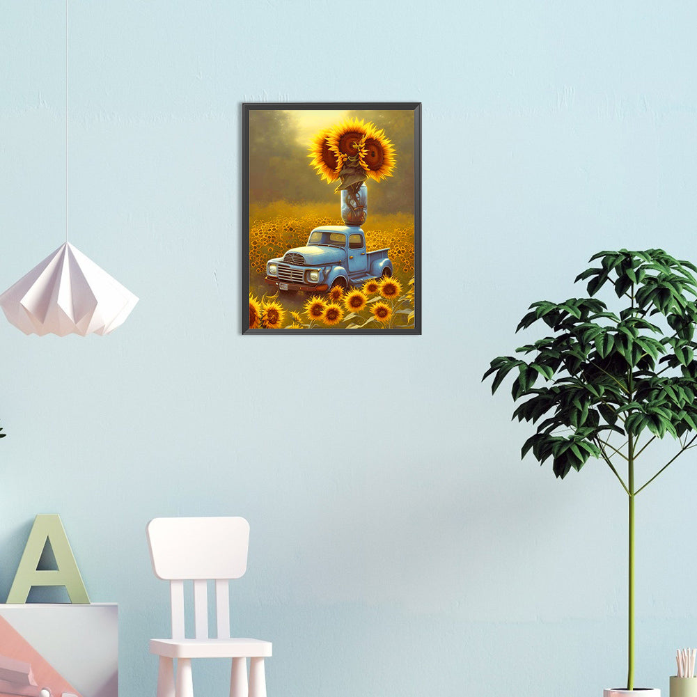 Sunflower And Car - Full Round Drill Diamond Painting 30*40CM