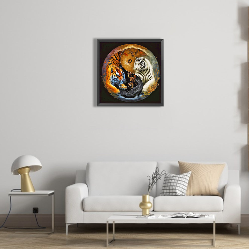 Yin And Yang Facing Each Other Tiger - Full Round Drill Diamond Painting 40*40CM