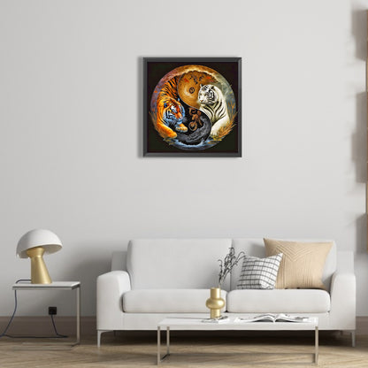 Yin And Yang Facing Each Other Tiger - Full Round Drill Diamond Painting 40*40CM