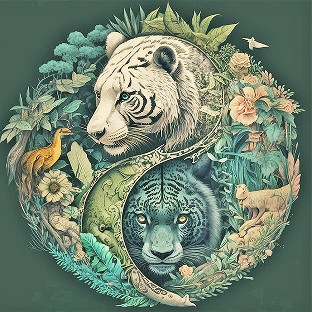 Tiger In Yin Yang Forest - Full Round Drill Diamond Painting 40*40CM