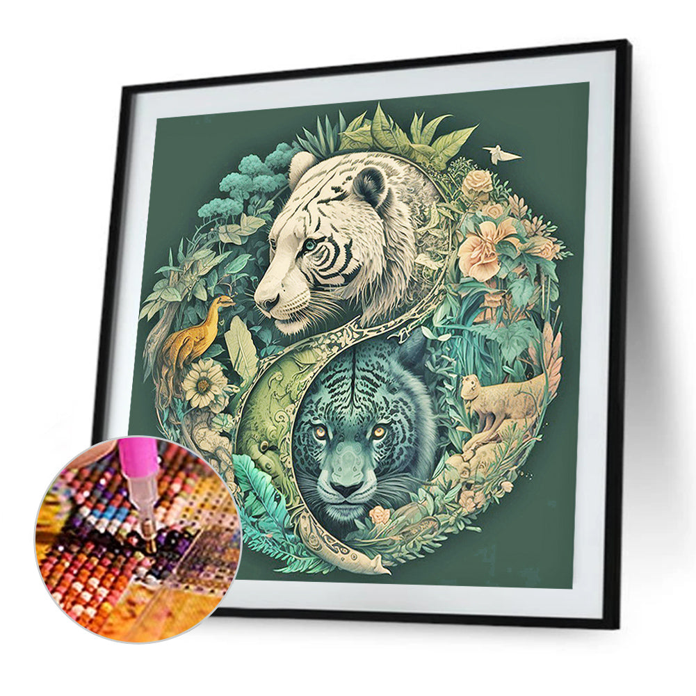 Tiger In Yin Yang Forest - Full Round Drill Diamond Painting 40*40CM