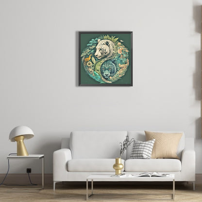 Tiger In Yin Yang Forest - Full Round Drill Diamond Painting 40*40CM