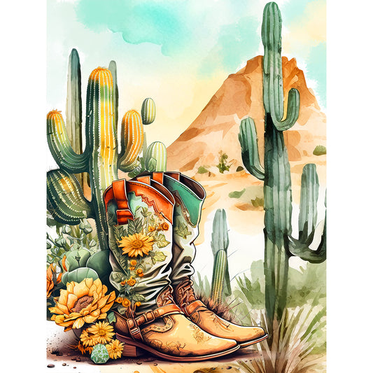 Boot Cactus - Full Round Drill Diamond Painting 30*40CM