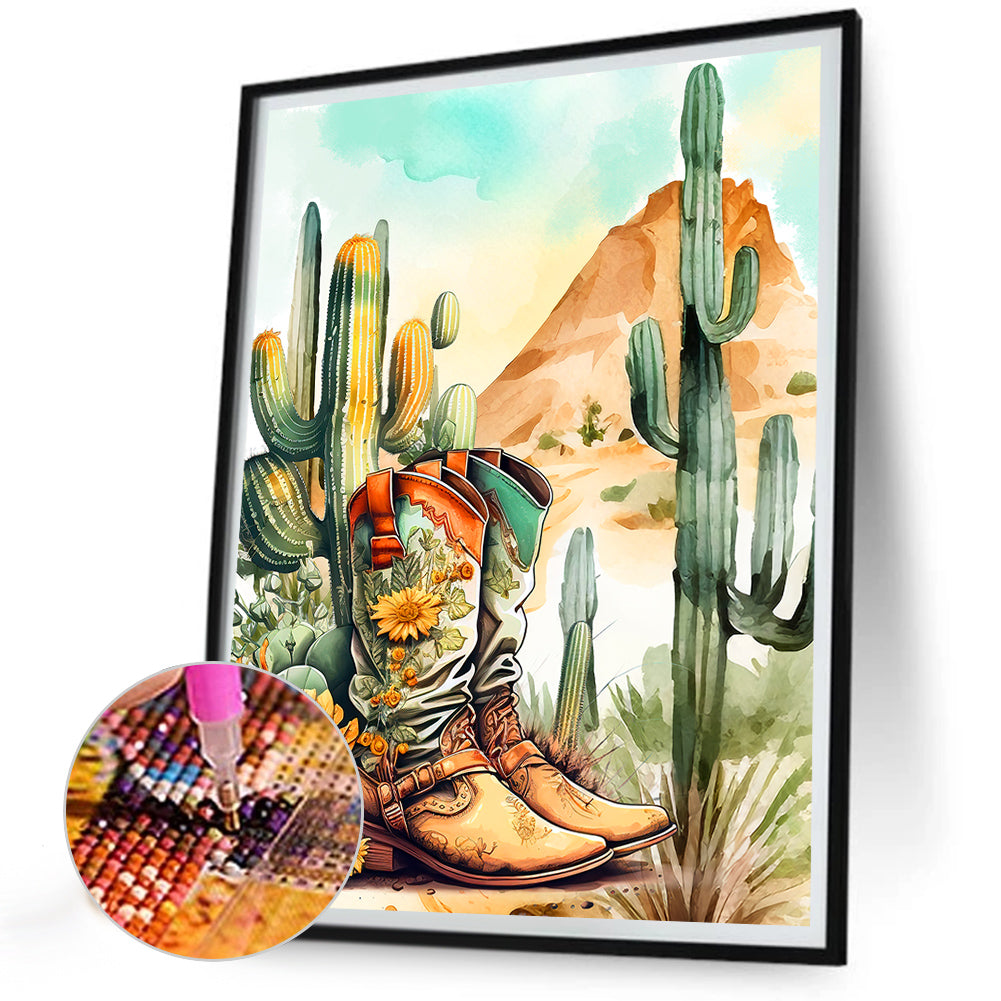 Boot Cactus - Full Round Drill Diamond Painting 30*40CM