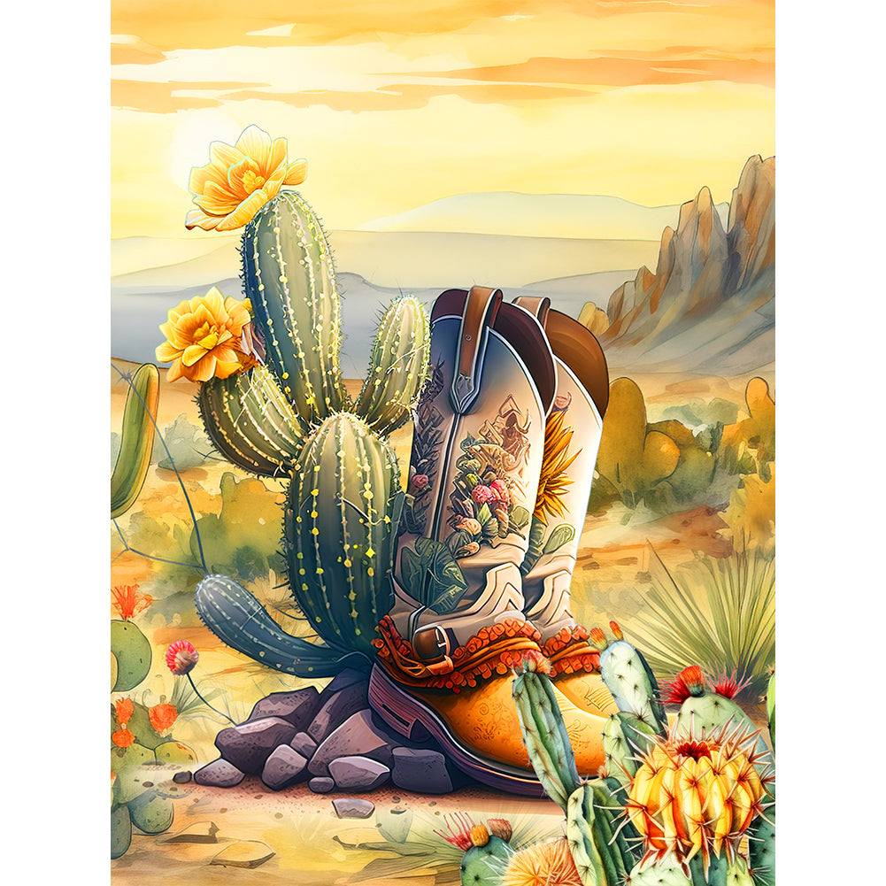 Boot Cactus - Full Round Drill Diamond Painting 30*40CM