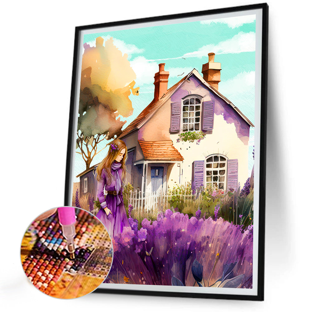 Lavender Cottage - Full Round Drill Diamond Painting 30*40CM