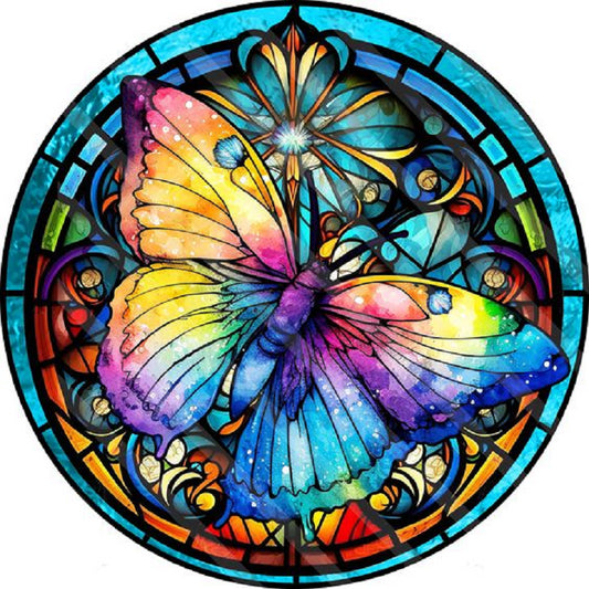 Round Card Glass Butterfly - Full Round Drill Diamond Painting 30*30CM