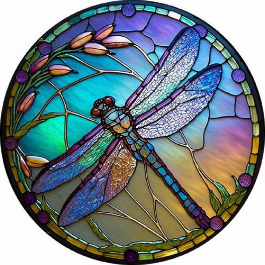 Round Plate Glass Dragonfly - Full Round Drill Diamond Painting 30*30CM