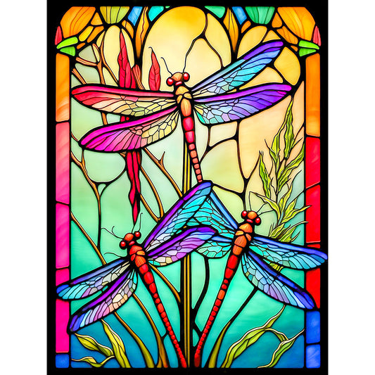 Dragonfly Glass Painting - Full Round Drill Diamond Painting 30*40CM