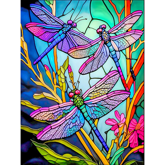 Dragonfly Glass Painting - Full Round Drill Diamond Painting 30*40CM