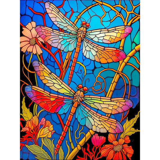 Dragonfly Glass Painting - Full Round Drill Diamond Painting 30*40CM