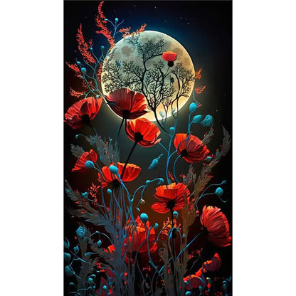 Poppies Under The Moon - Full Square Drill Diamond Painting 40*70CM