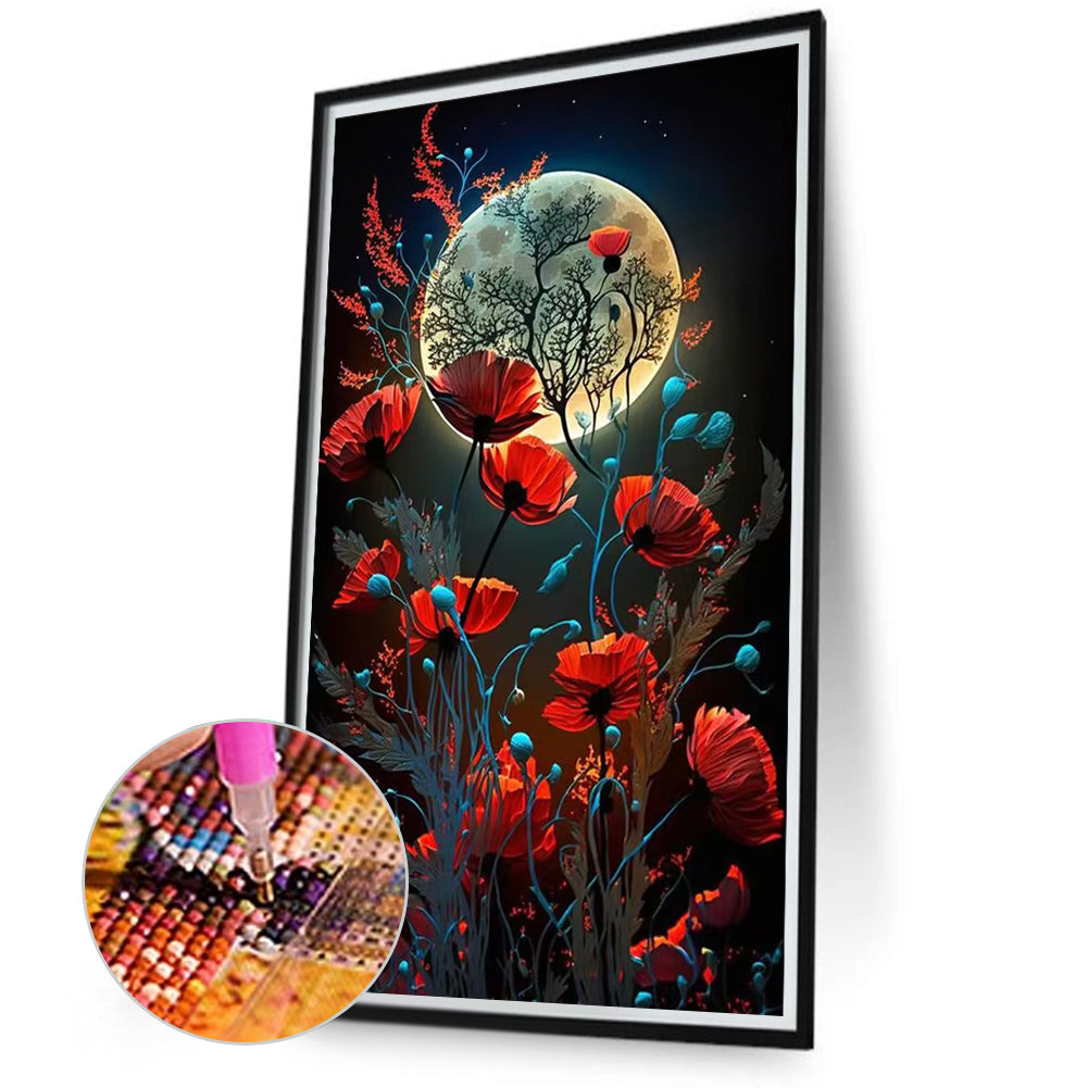 Poppies Under The Moon - Full Square Drill Diamond Painting 40*70CM