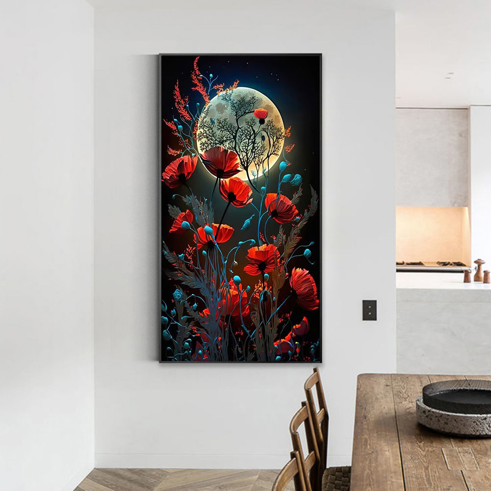 Poppies Under The Moon - Full Square Drill Diamond Painting 40*70CM