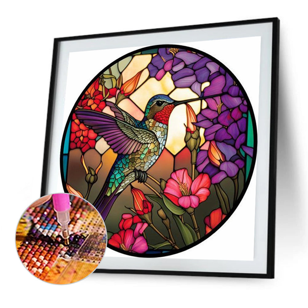 Round Plate Glass Painting Hummingbird - Full Round Drill Diamond Painting 35*35CM