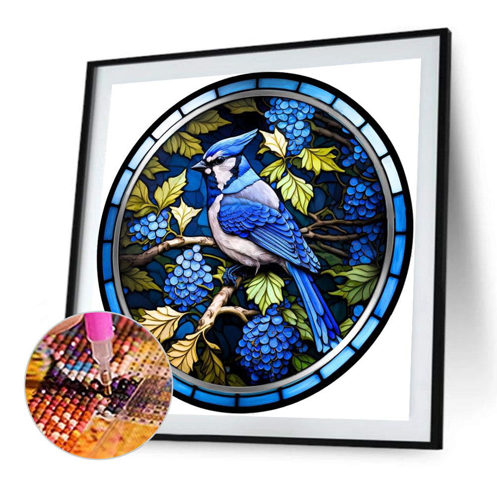 Round Plate Glass Painting Blue Bird - Full Round Drill Diamond Painting 35*35CM