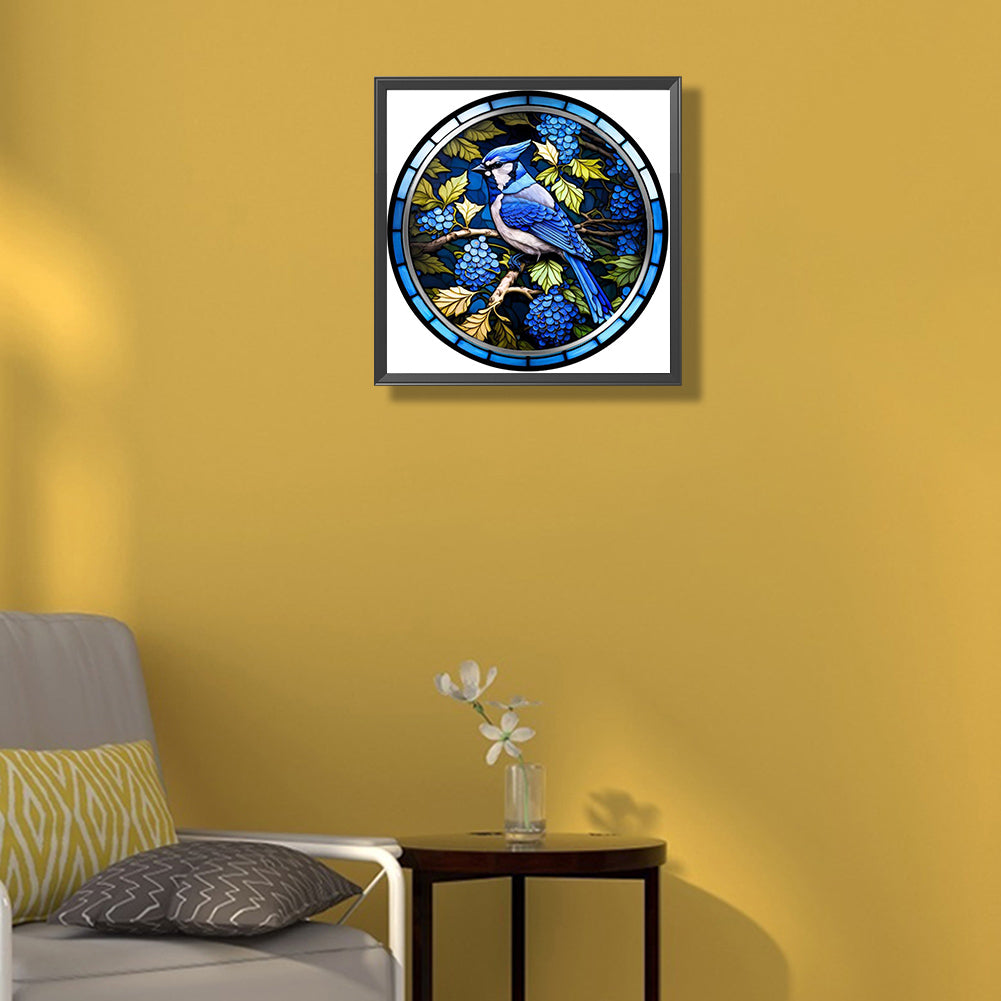 Round Plate Glass Painting Blue Bird - Full Round Drill Diamond Painting 35*35CM