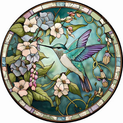 Round Plate Glass Painting Hummingbird - Full Round Drill Diamond Painting 35*35CM