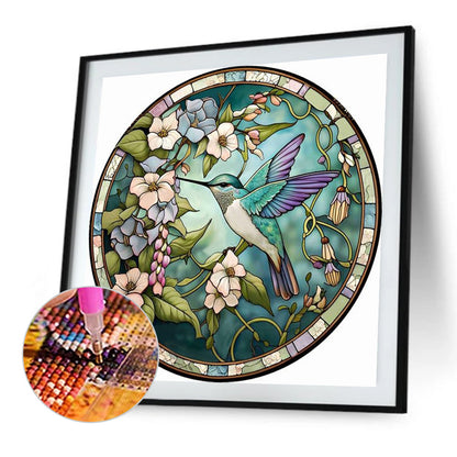 Round Plate Glass Painting Hummingbird - Full Round Drill Diamond Painting 35*35CM