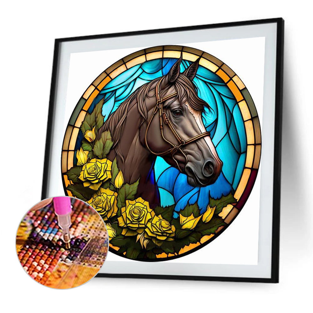 Round Plate Glass Painted Horse - Full Round Drill Diamond Painting 35*35CM