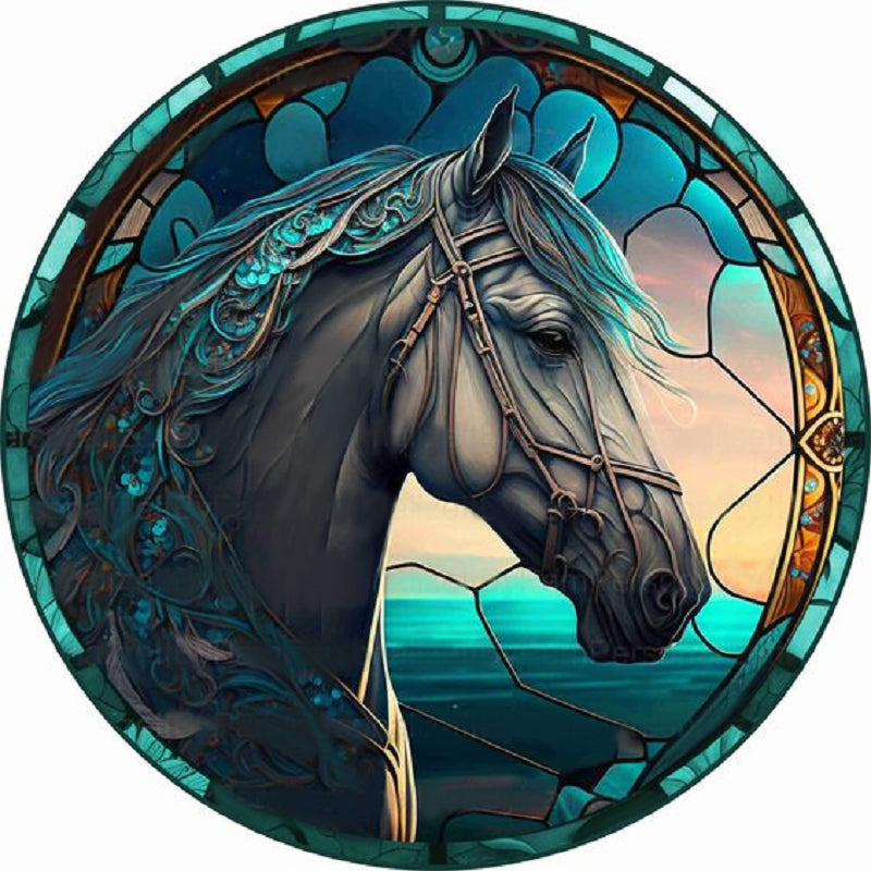 Round Plate Glass Painted Horse - Full Round Drill Diamond Painting 35*35CM