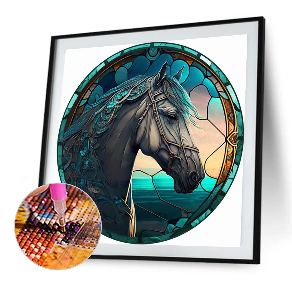 Round Plate Glass Painted Horse - Full Round Drill Diamond Painting 35*35CM